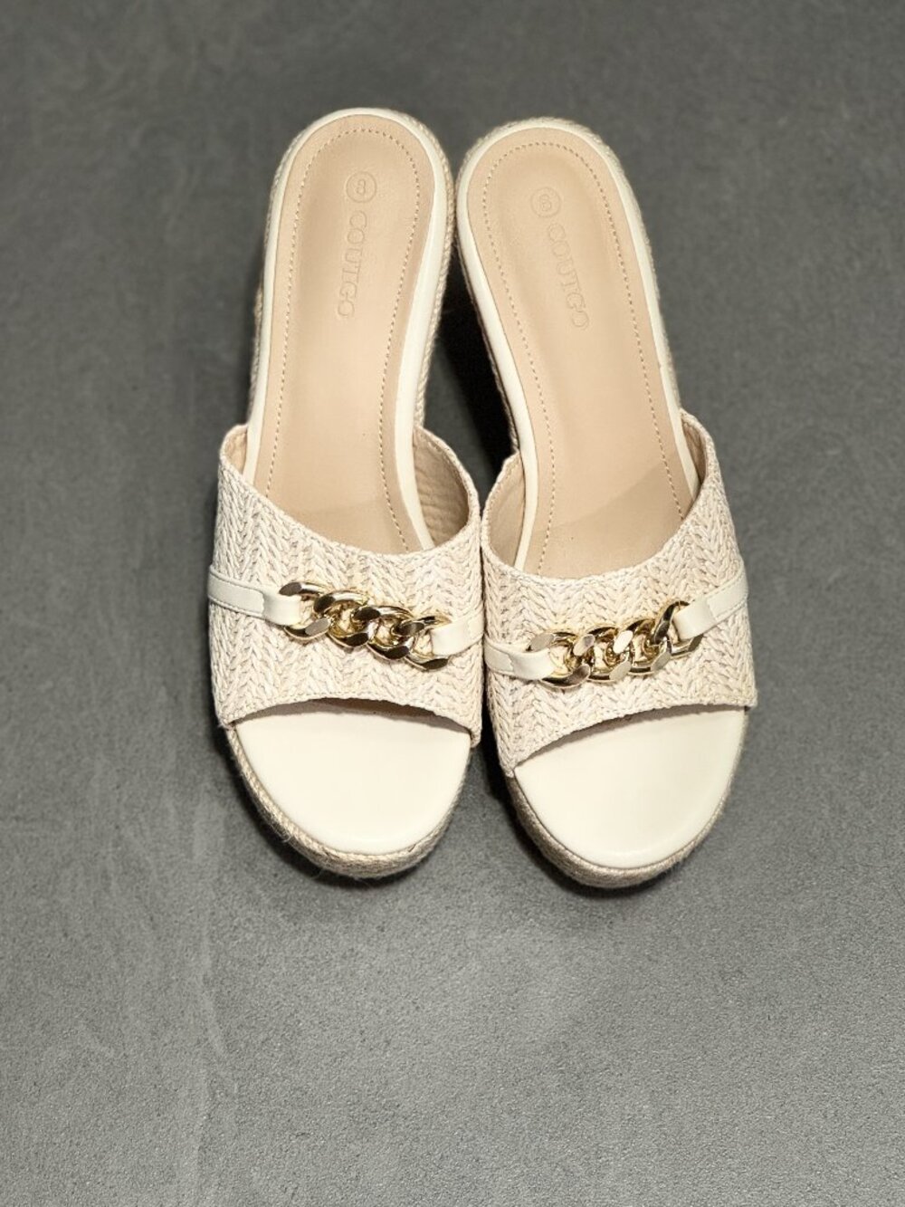 COUTGO Beige Woven Espadrille Platform Wedge Sandals Size 8 - NWOT's
